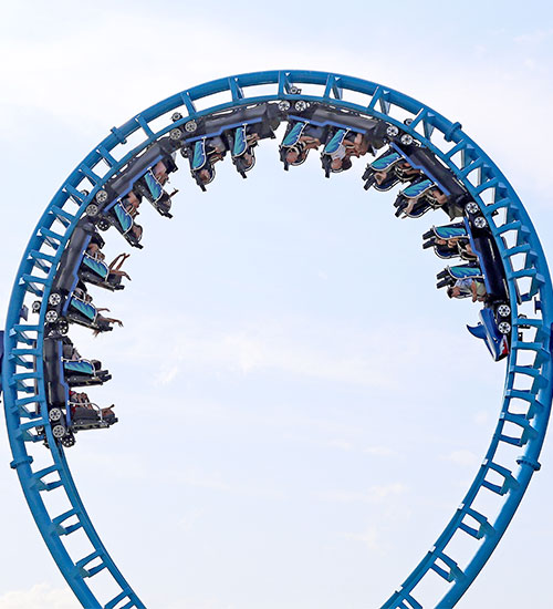 Blue rollercoaster in a loop